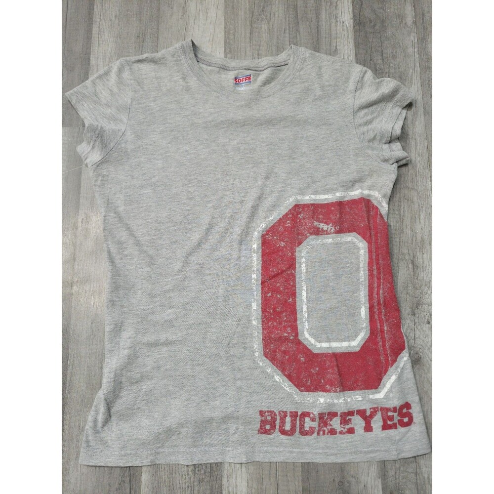Ohio State Buckeyes T-Shirt Womens Medium Logo Graphic White Red Cap Sleeves